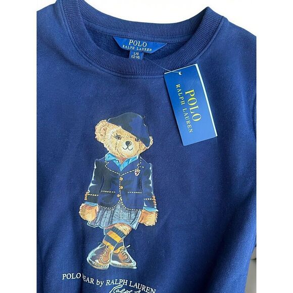 NWT, Girls Ralph Lauren Navy Sweatshirt Polo Bear Dress Size 12-14 - Picture 4 of 5